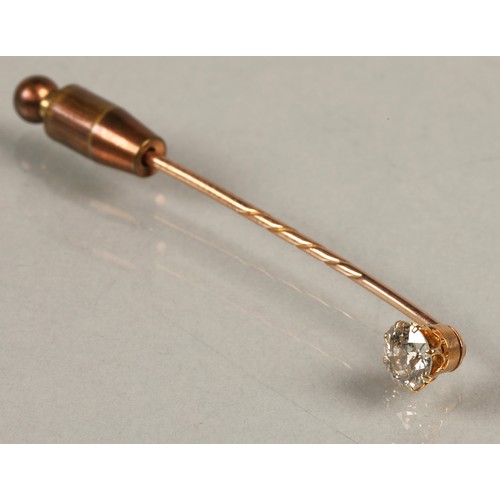 85 - rose yellow metal Diamond stick pin , 0.25 carat