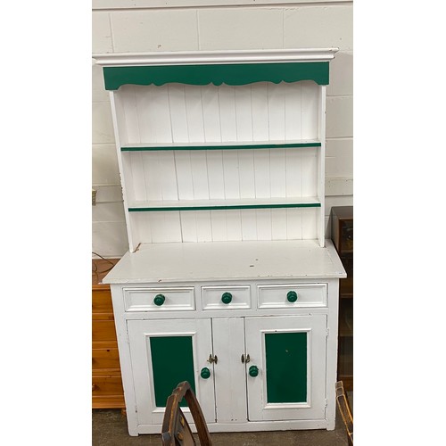 625 - Painted welsh dresser in green and white, 198 x 118 x 54 cm