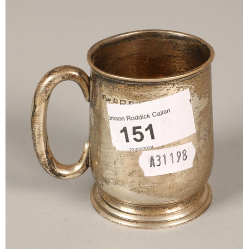 151 - Silver engraved christening mug Birmingham 1933 68 grams