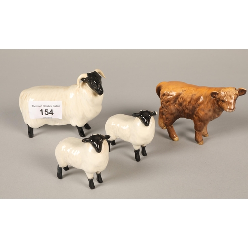 154 - Beswick Calf, Three Beswick sheep(4)