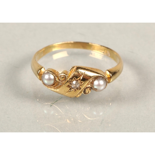 80 - Gold ring with seed pearls and diamond , size O