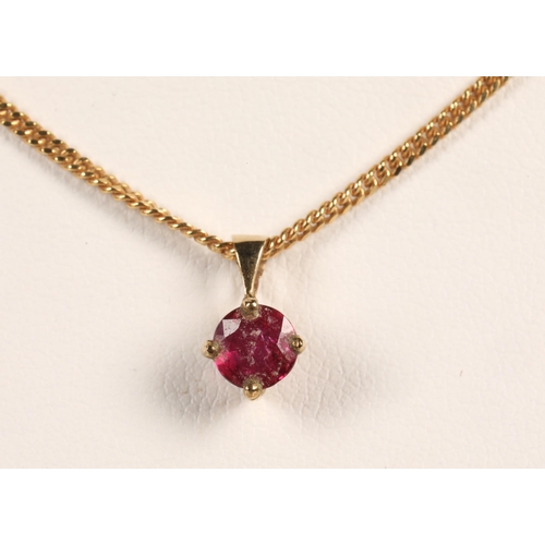 90 - 9 ct gold chain and pendent with garnet.Total weight 2.8 grams