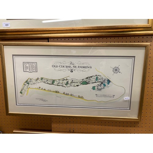 460 - Three framed golf-related prints depicting The Old Course, Turnberry and Royal Troon