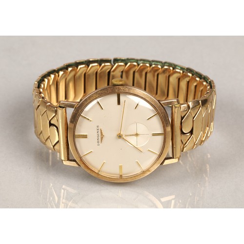 119 - Longines 9ct gold wrist watch, champagne dial with baton hour markers with subsidiary dial. with rep... 