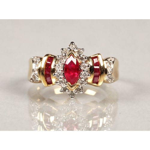 81 - Ladies 14k gold diamond and ruby ring, ring size L/M.