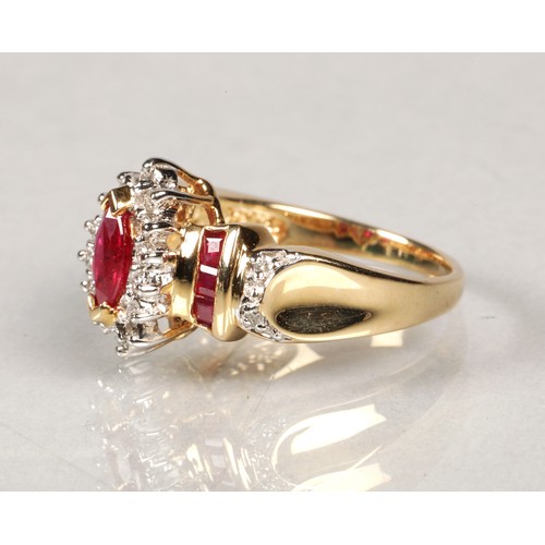 81 - Ladies 14k gold diamond and ruby ring, ring size L/M.