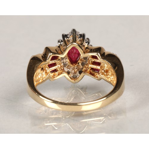 81 - Ladies 14k gold diamond and ruby ring, ring size L/M.