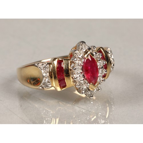 81 - Ladies 14k gold diamond and ruby ring, ring size L/M.