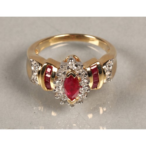 81 - Ladies 14k gold diamond and ruby ring, ring size L/M.