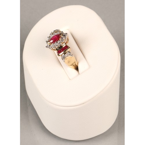 81 - Ladies 14k gold diamond and ruby ring, ring size L/M.