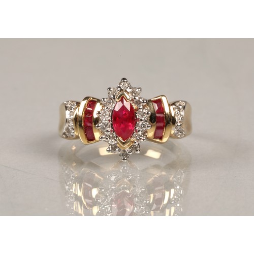 81 - Ladies 14k gold diamond and ruby ring, ring size L/M.