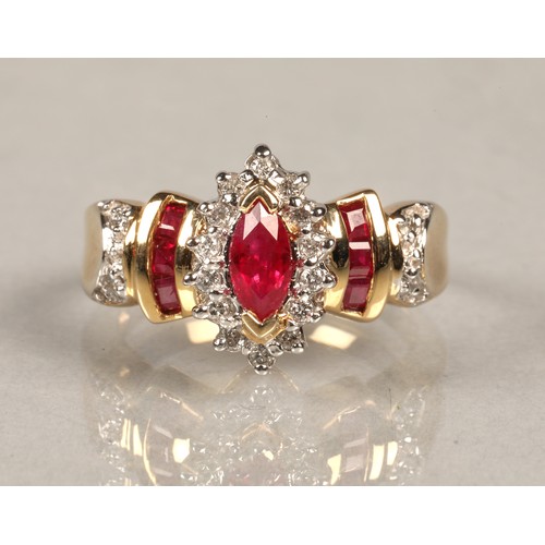 81 - Ladies 14k gold diamond and ruby ring, ring size L/M.