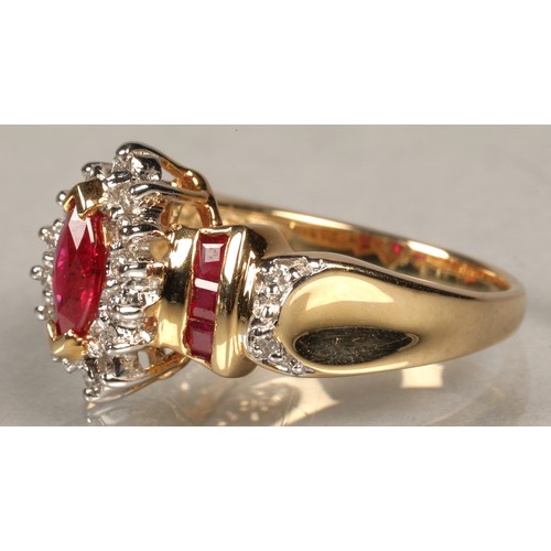 81 - Ladies 14k gold diamond and ruby ring, ring size L/M.