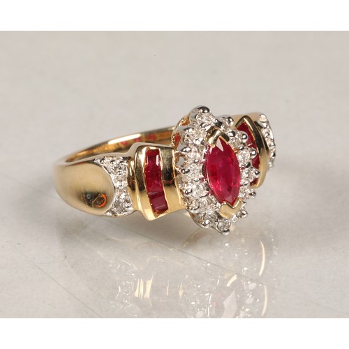 81 - Ladies 14k gold diamond and ruby ring, ring size L/M.