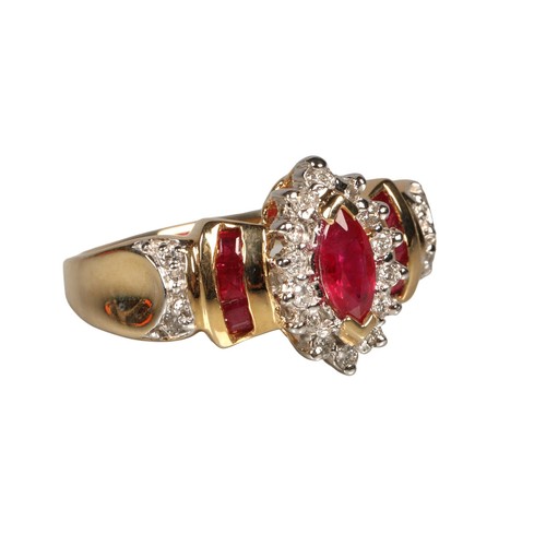 81 - Ladies 14k gold diamond and ruby ring, ring size L/M.