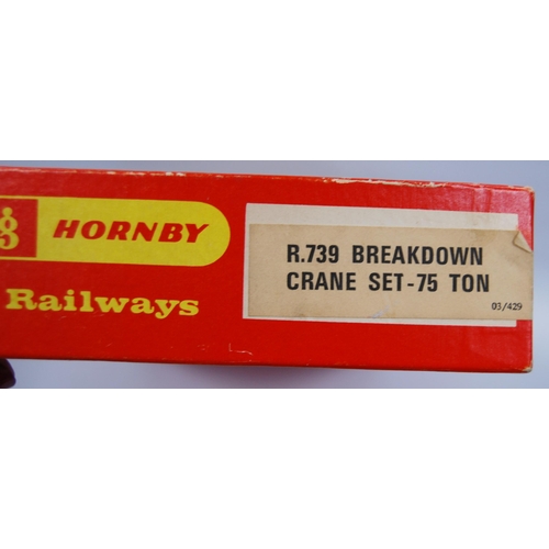 286 - Group of Hornby and Tri-ang OO gauge scale models and wagons to include R.739 breakdown 75 ton crane... 