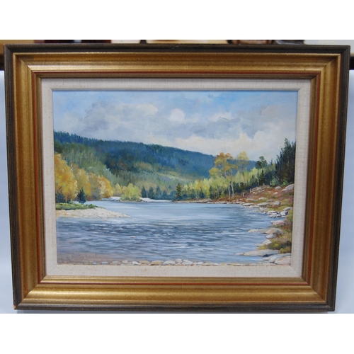 344 - Shirley Carnt (British)Polslake, Abergeldie Beat, River DeeSigned, oil on board, 28.5cm x 39cm.Label... 