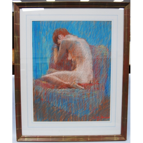 355 - Simon Blackwood (Scottish, b. 1942)Portrait of a nude femaleSigned, pastel, 55.5cm x 43.5cm.  ARR... 