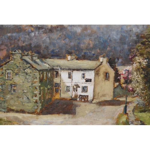 364 - Juliet M Telford (British, 20th Century)Elterwater Village, CumbriaSigned and dated 1978, oil on boa... 