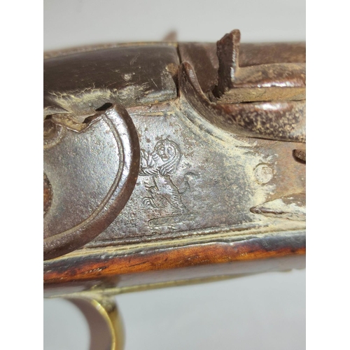 351 - Antique 19th century .65 calibre East India Co flintlock pistol bearing lion rampart to lockplate an... 