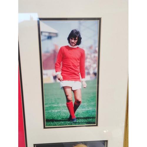 455 - George Best. A framed signed Manchester United retro-style football shirt, signed above the club cre... 