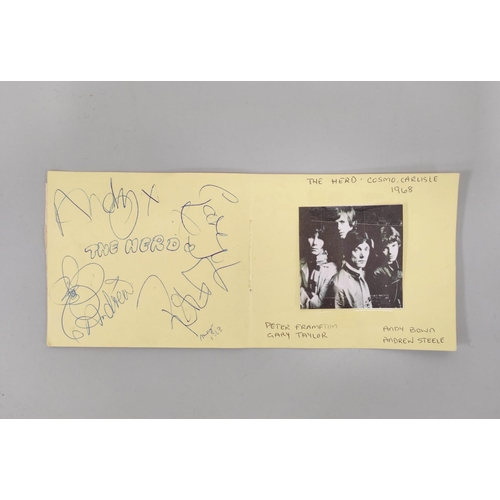 479 - The Herd. Autographs from the Herd's 1968 Cosmo Ballroom Carlisle concert, signatures for bandmember... 