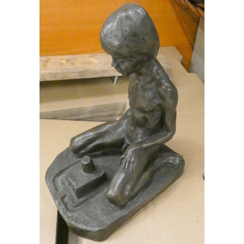 284 - Neil Godfrey, bronzed sculpture of a sitting boy.