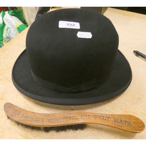 222 - Vintage Durafit, Carlisle bowler hat and brush.