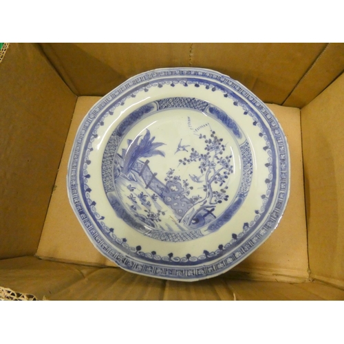 242 - Box of blue & white Chinese plates.