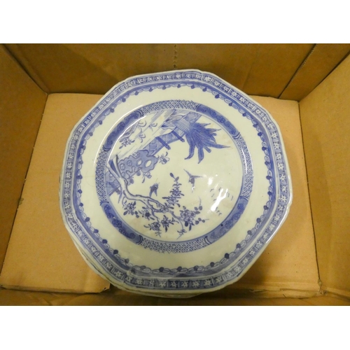 242 - Box of blue & white Chinese plates.