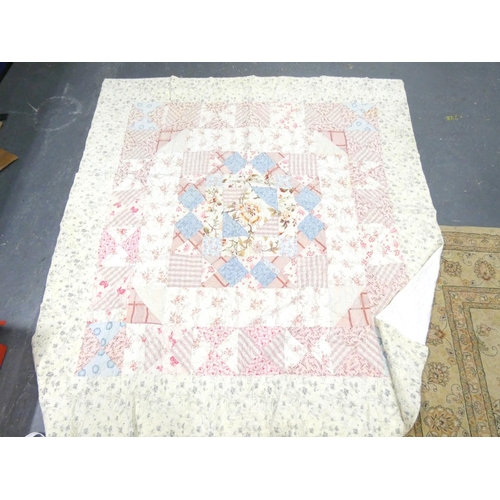 273 - Vintage pink and cream patchwork quilt.