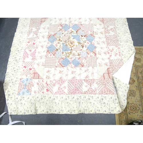 273 - Vintage pink and cream patchwork quilt.