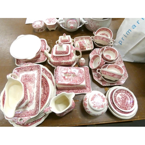 275 - Large collection of red and white Mason's Ironstone dinnerware.