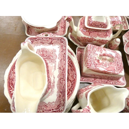 275 - Large collection of red and white Mason's Ironstone dinnerware.