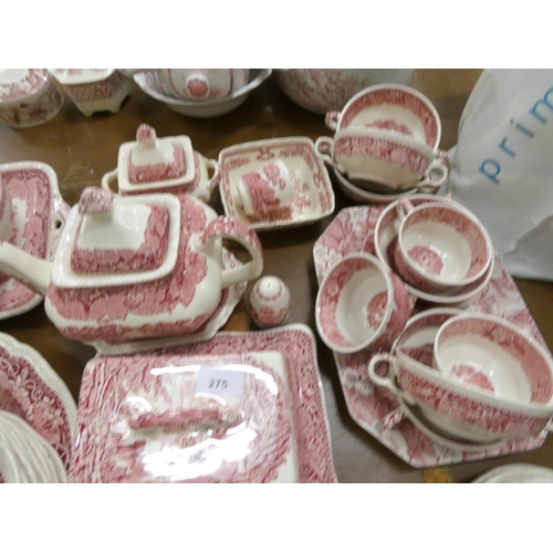 275 - Large collection of red and white Mason's Ironstone dinnerware.