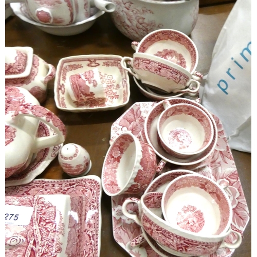 275 - Large collection of red and white Mason's Ironstone dinnerware.