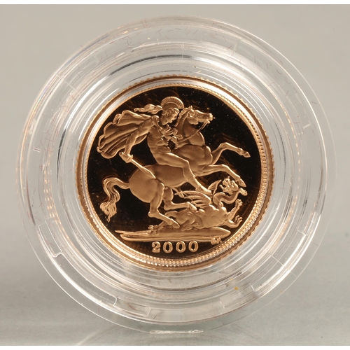 142 - Gold proof half sovereign 2000, with case & outer box.