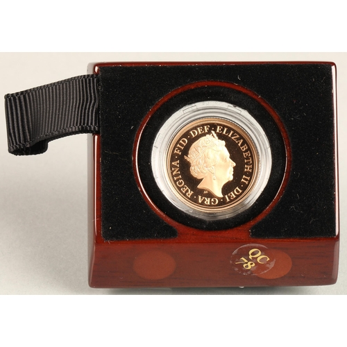 130 - The Royal Mint, The 2018 gold proof sovereign with case, certificate and outer box.No 6873/10500.8 g... 