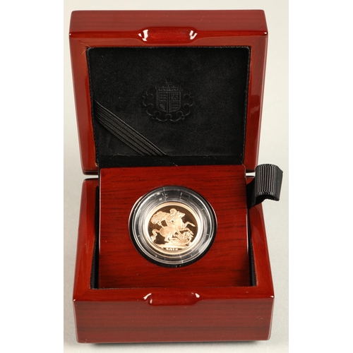 130 - The Royal Mint, The 2018 gold proof sovereign with case, certificate and outer box.No 6873/10500.8 g... 