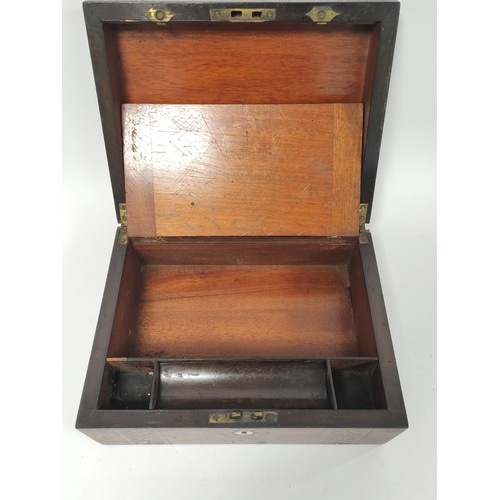 387 - Victorian marquetry inlaid walnut portable writing slope, the hinged top enclosing a fitted interior... 