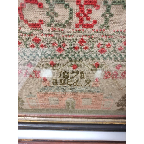 301 - William IV needlepoint sampler with alphabet dated 1834, 30.5cm x 29.5cm, with another Victorian sam... 