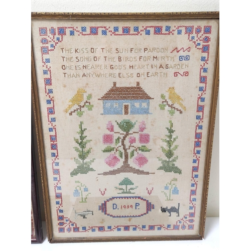 303 - Late Victorian needlepoint sampler with alphabet worked by Dora Hume aged 10, dated 1893, 30cm x 20.... 