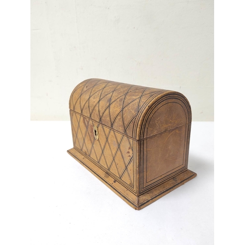 405 - Victorian tooled domed stationery box, 16cm high, 24cm wide, with similar tooled blotter case. (2)