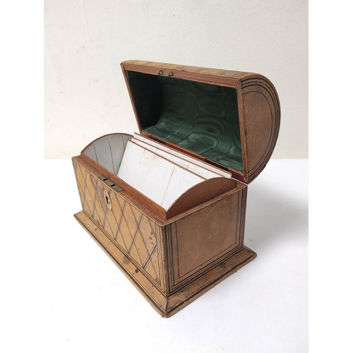 405 - Victorian tooled domed stationery box, 16cm high, 24cm wide, with similar tooled blotter case. (2)