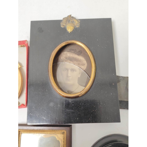 304 - Group of curios to include 19th century Daguerrotype's, similar period cases and ebonised photo fram... 