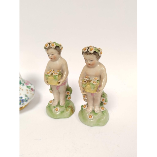 328 - Pair of Derby style standing putti, Naples tankard with cover, Limoges patch box, Herend of Hungary ... 