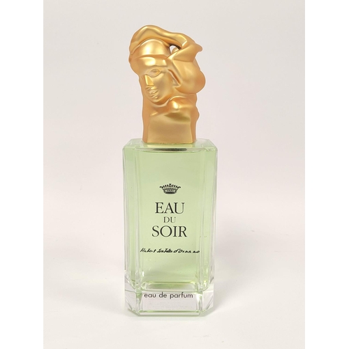 421 - Glass shop display eau de parfum bottle of large size for Eau du Soir with contents, with gold colou... 