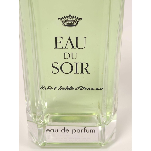 421 - Glass shop display eau de parfum bottle of large size for Eau du Soir with contents, with gold colou... 