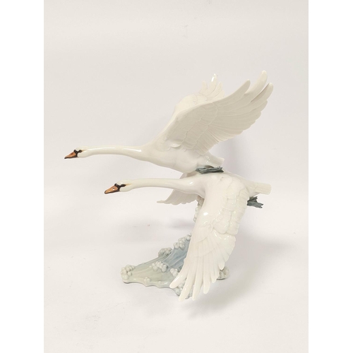 342 - German porcelain figure group of flying swans by Kulschenreuther, backstamp to underside, 32cm high,... 