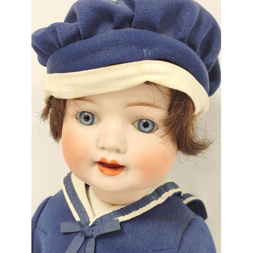 402 - German bisque porcelain headed doll by Heubach & Koppelsdorf circa 1890, modelled as a sailor bo... 